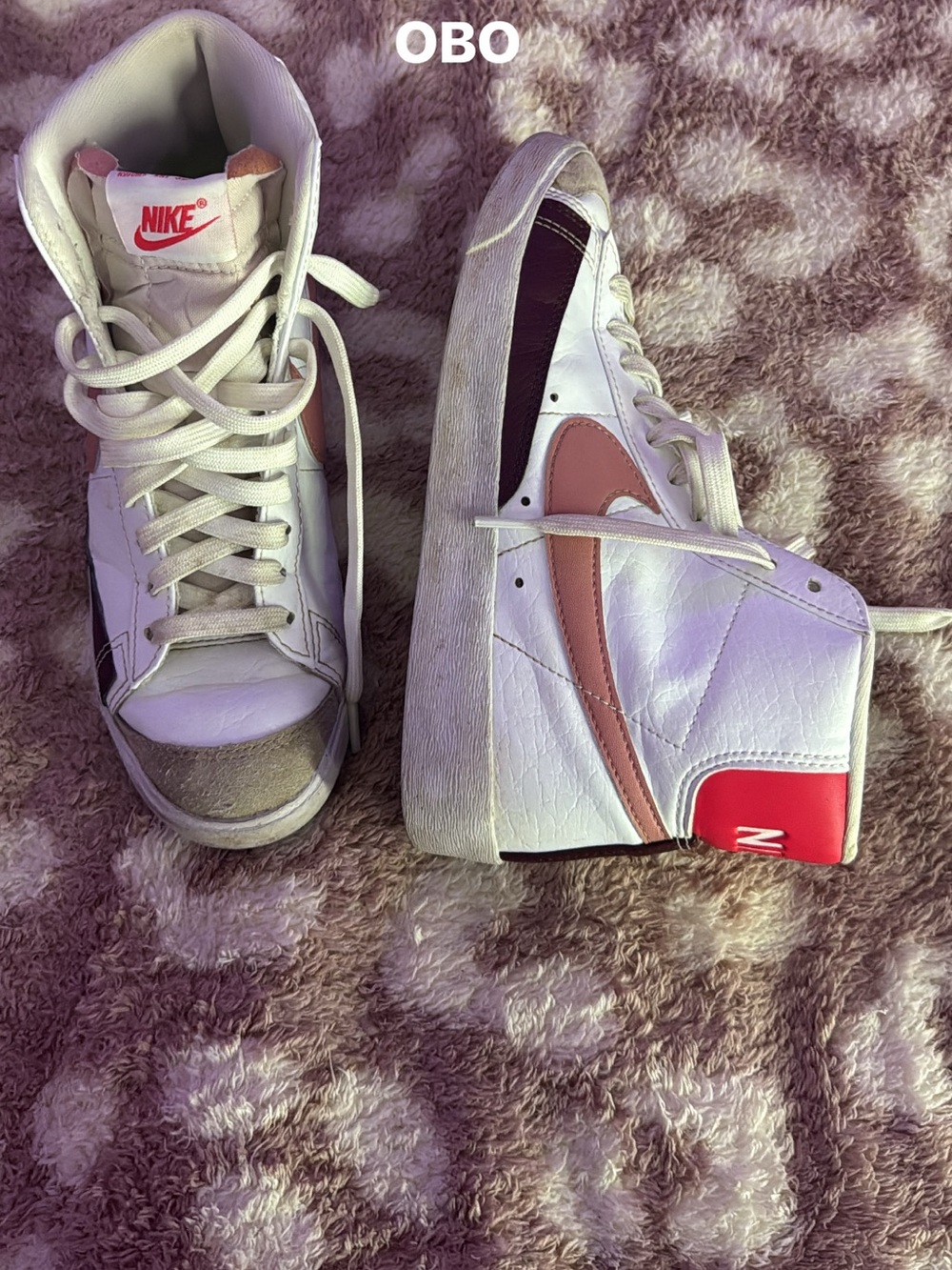 Nike Women’s Blazer Mid Sneakers in White with Pink and Burgundy Accents